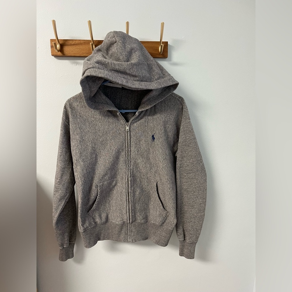 Polo Ralph Lauren RL Blue Pony Full Zip Hoodie Grey with Blue Medium Luxury